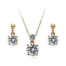 Fine AAA zircon jóias conjunto 18 quilates ouro brincos e colar conjunto de jóias guangzhou